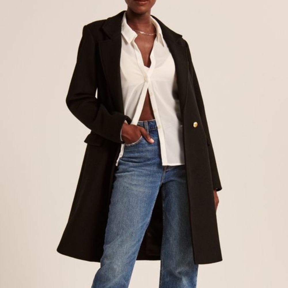 Abercrombie & Fitch Tailored Wool-Blend Dad Coat in Black